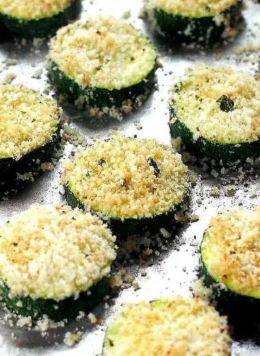 Baked garlic Parmesan zucchini chips on a plate, healthy snack option