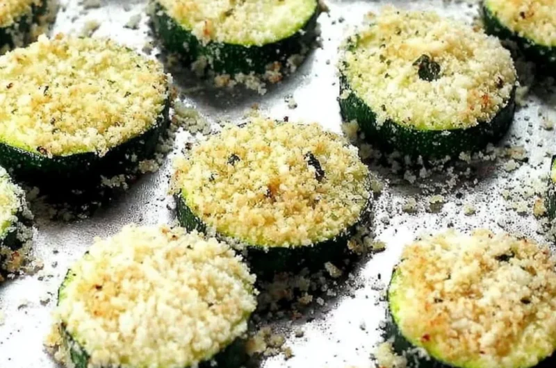 Baked garlic Parmesan zucchini chips on a plate, healthy snack option