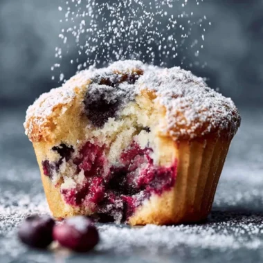 Freshly baked blueberry muffins displaying golden tops and juicy blueberries