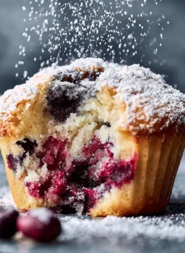 Freshly baked blueberry muffins displaying golden tops and juicy blueberries