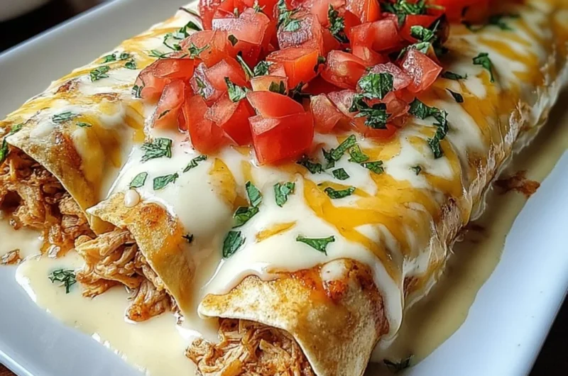Delicious plate of Cheese Chicken Enchiladas garnished with fresh cilantro
