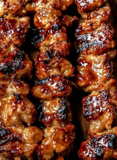 Grilled chicken skewers served with fresh vegetables and herbs.