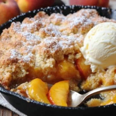 Delicious classic Southern peach cobbler with juicy peaches and golden crust.