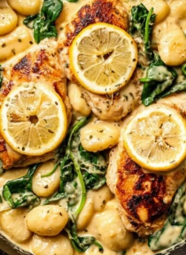 Creamy Lemon Parmesan Chicken Gnocchi served in a bowl with herbs