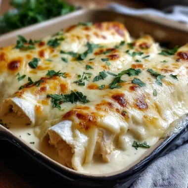 Creamy white chicken enchiladas served with toppings on a plate