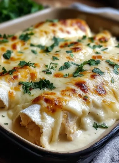 Creamy white chicken enchiladas served with toppings on a plate