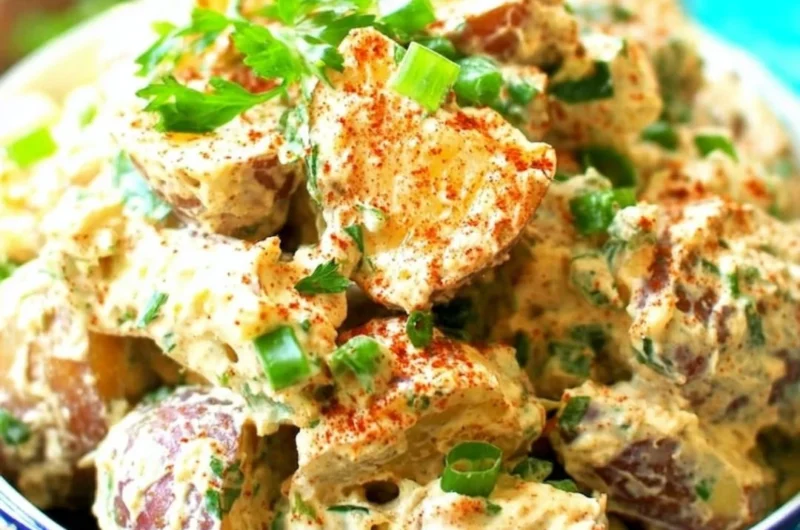 Delicious Creole Potato Salad served in a bowl with fresh ingredients