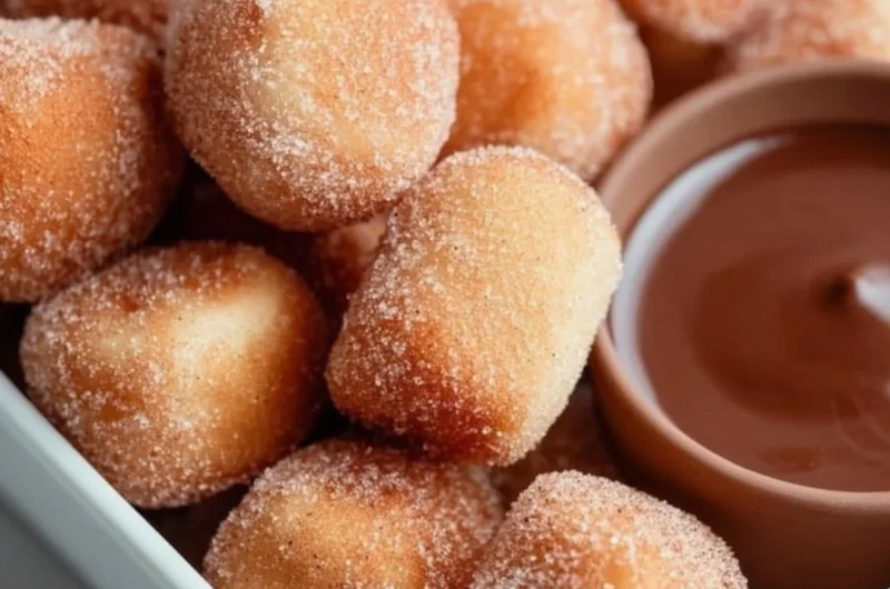 Crispy air fryer churro bites served with chocolate sauce