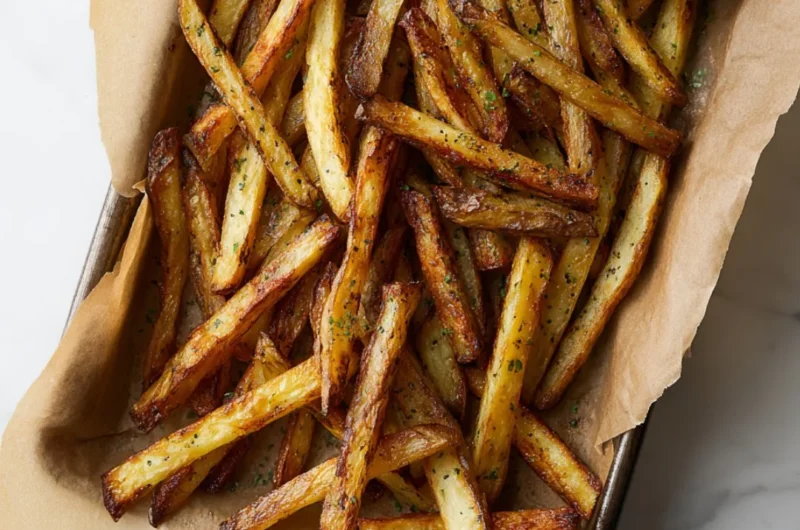 Crispy oven baked french fries served with dipping sauce