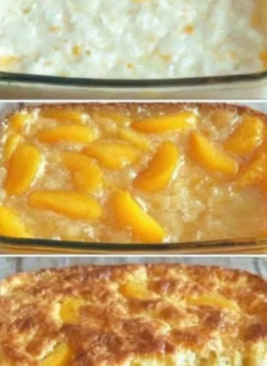 A delicious easy peach dessert served in a bowl with fresh peaches and cream.