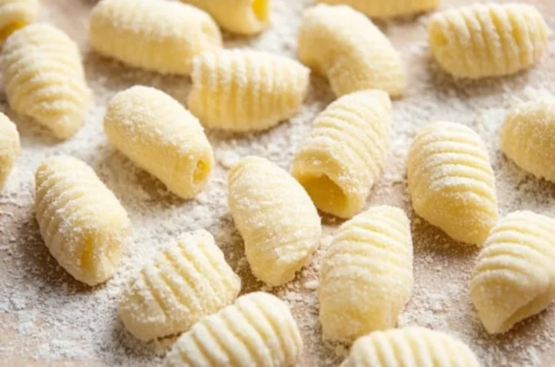 Freshly made gnocchi served with a rich sauce and herbs