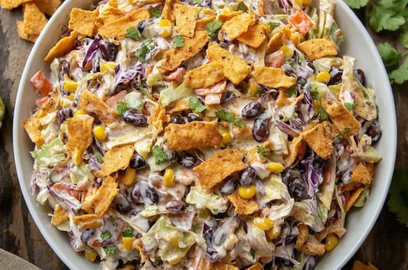 Delicious serving of Frito Cowboy Cabbage topped with crunchy Fritos