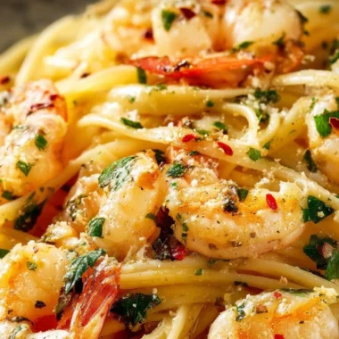 Delicious Garlic Butter Shrimp Scampi served over pasta