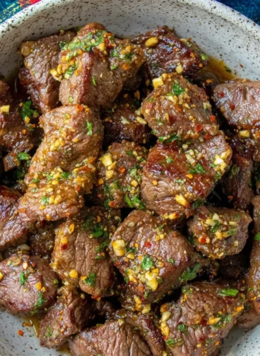 Delicious garlic butter steak bites served on a plate