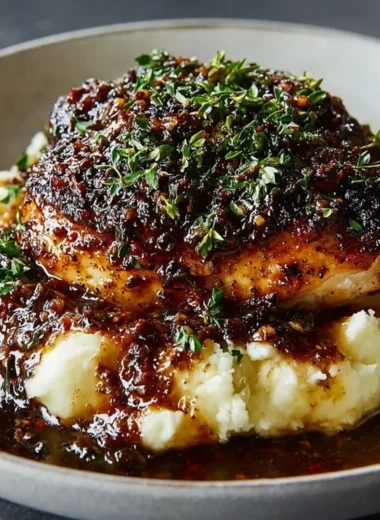 Roasted Garlic Herb Chicken served with fresh herbs and vegetables