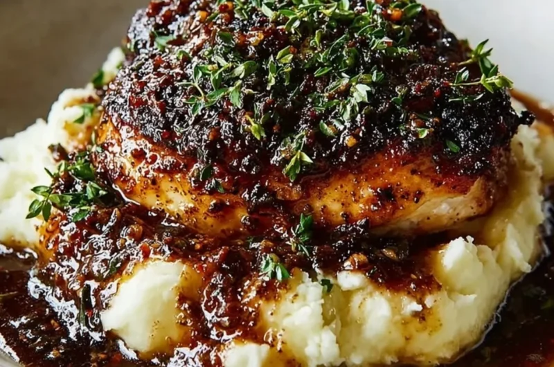 Roasted Garlic Herb Chicken served with fresh herbs and vegetables