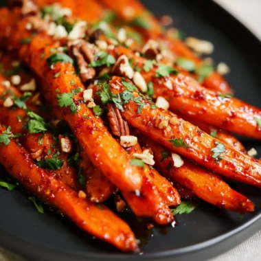 Oven roasted carrots glazed with gochujang sauce for a spicy side dish.