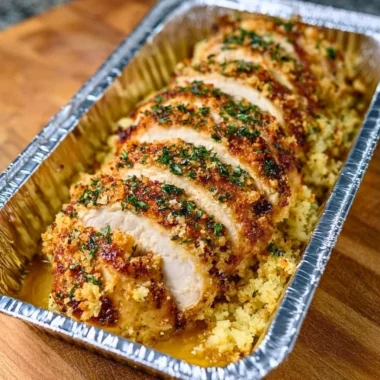 Herbed Chicken served with savory stuffing on a white plate