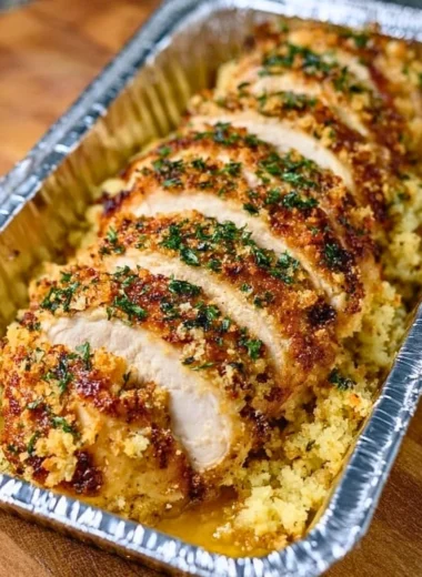 Herbed Chicken served with savory stuffing on a white plate