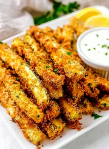 Crispy Keto Zucchini Fries served on a plate