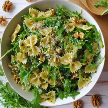 A vibrant bowl of Lemon Arugula Pasta Salad with fresh ingredients and a zesty dressing