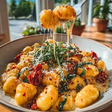 Delicious Marry Me Gnocchi served on a plate with fresh herbs and cheese