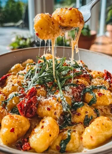 Delicious Marry Me Gnocchi served on a plate with fresh herbs and cheese