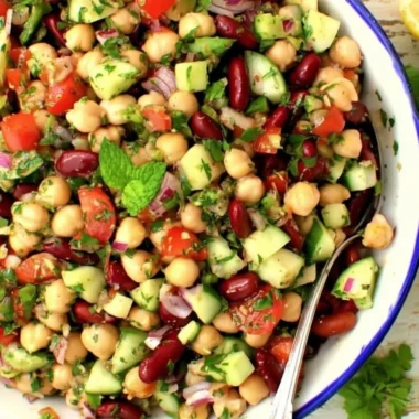 Colorful Mediterranean Bean Salad with fresh vegetables and beans