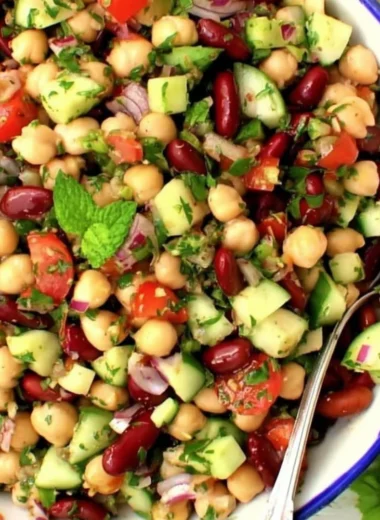 Colorful Mediterranean Bean Salad with fresh vegetables and beans