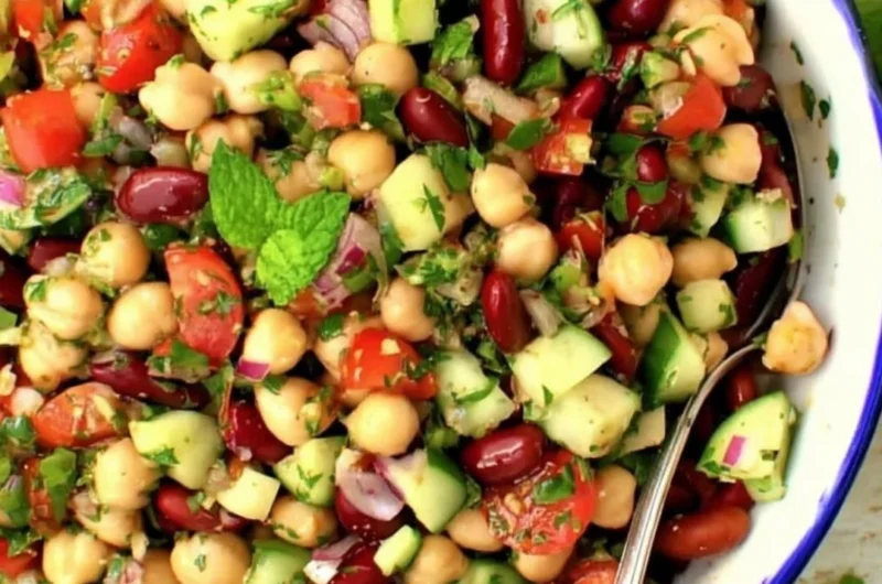 Colorful Mediterranean Bean Salad with fresh vegetables and beans