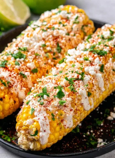 Delicious Mexican Street Corn (Elote) topped with cheese and spices