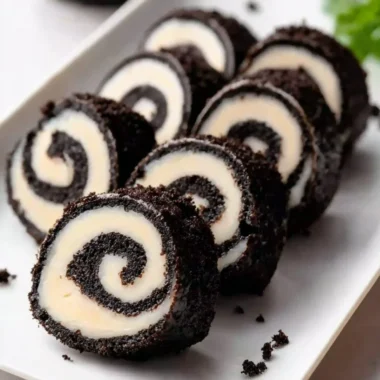 Delicious Oreo Sushi Rolls made with crushed Oreos and sweet fillings