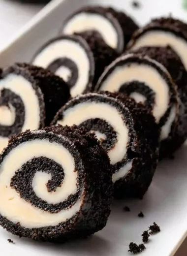 Delicious Oreo Sushi Rolls made with crushed Oreos and sweet fillings