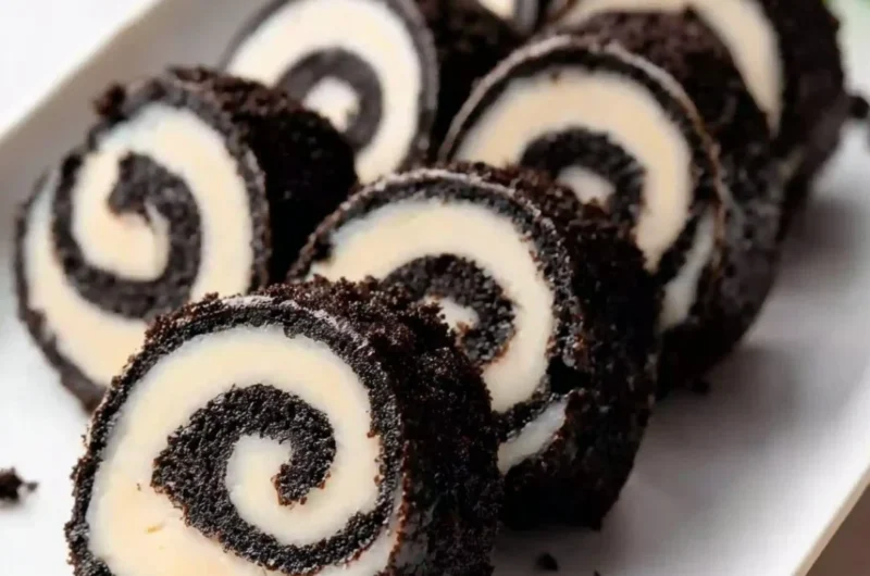 Delicious Oreo Sushi Rolls made with crushed Oreos and sweet fillings