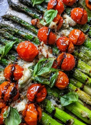 Delicious Parmesan Roasted Asparagus served on a plate