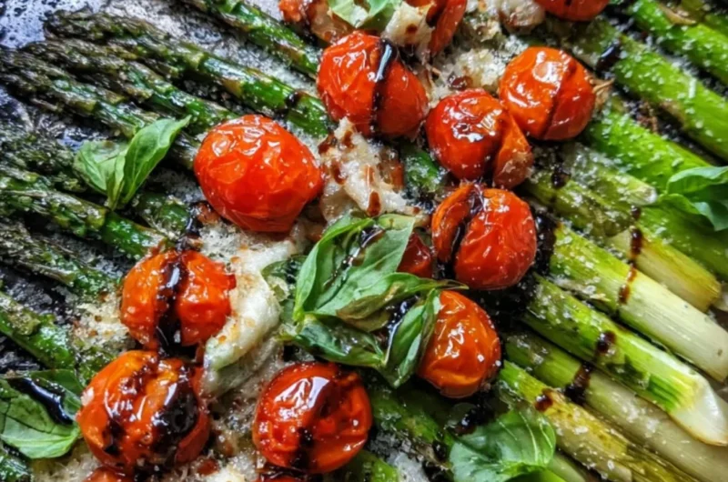 Delicious Parmesan Roasted Asparagus served on a plate