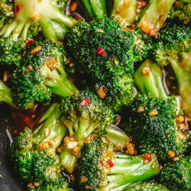 Sautéed broccoli with garlic stir-fry sauce on a plate