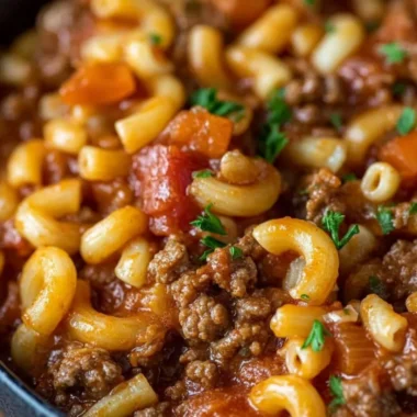 Delicious Southern Style Goulash with meat and pasta in a savory sauce