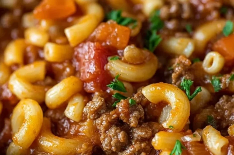 Delicious Southern Style Goulash with meat and pasta in a savory sauce