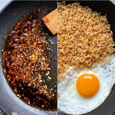Delicious bowl of Sweet & Spicy Ramen Noodles topped with fresh ingredients