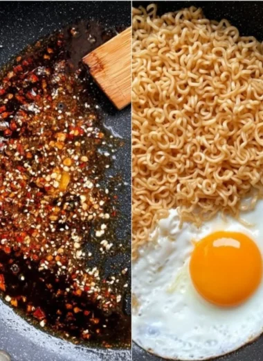 Delicious bowl of Sweet & Spicy Ramen Noodles topped with fresh ingredients