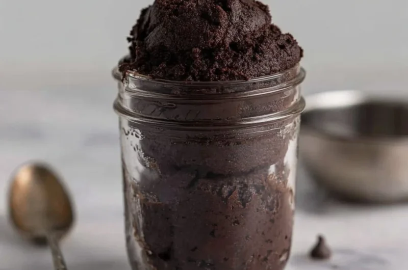 Delicious edible brownie batter ready to enjoy without baking