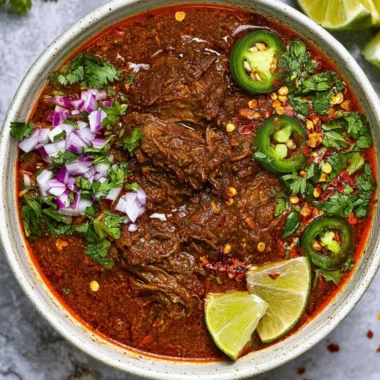 Delicious plate of birria served with tortillas and fresh garnishes