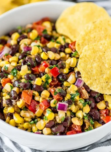 Delicious black bean and corn salsa in a bowl with fresh ingredients