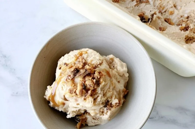 Delicious Butter Brickle Ice Cream with toffee bits in a cone