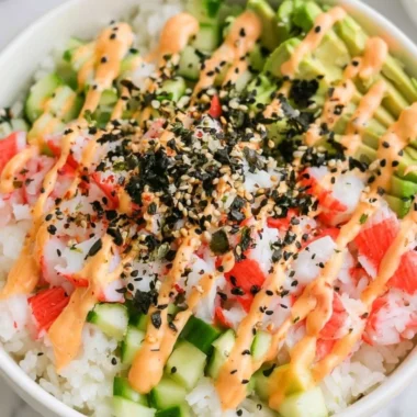 California Roll sushi bowls with fresh ingredients and toppings