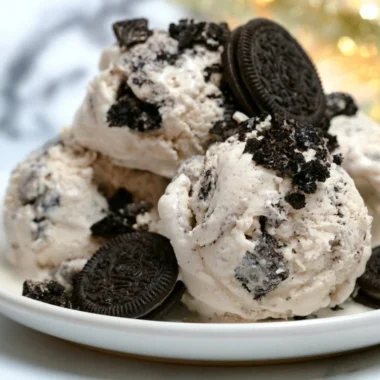 Delicious Cookies and Cream Ice Cream with chocolate cookie chunks.