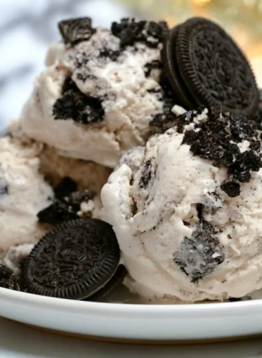 Delicious Cookies and Cream Ice Cream with chocolate cookie chunks.