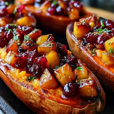 Cranberry apple twice-baked sweet potatoes served warm