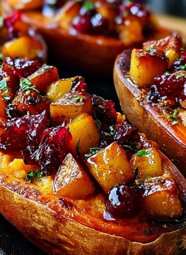 Cranberry apple twice-baked sweet potatoes served warm